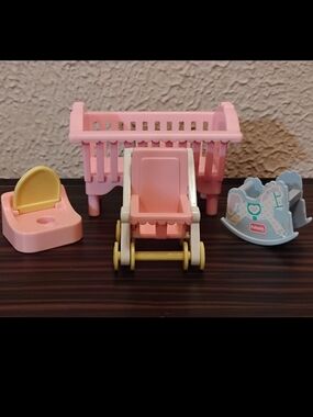 1991 Playroom Pink Doll Nursery Set - Crib, Stroller, Rocker & Accessories
